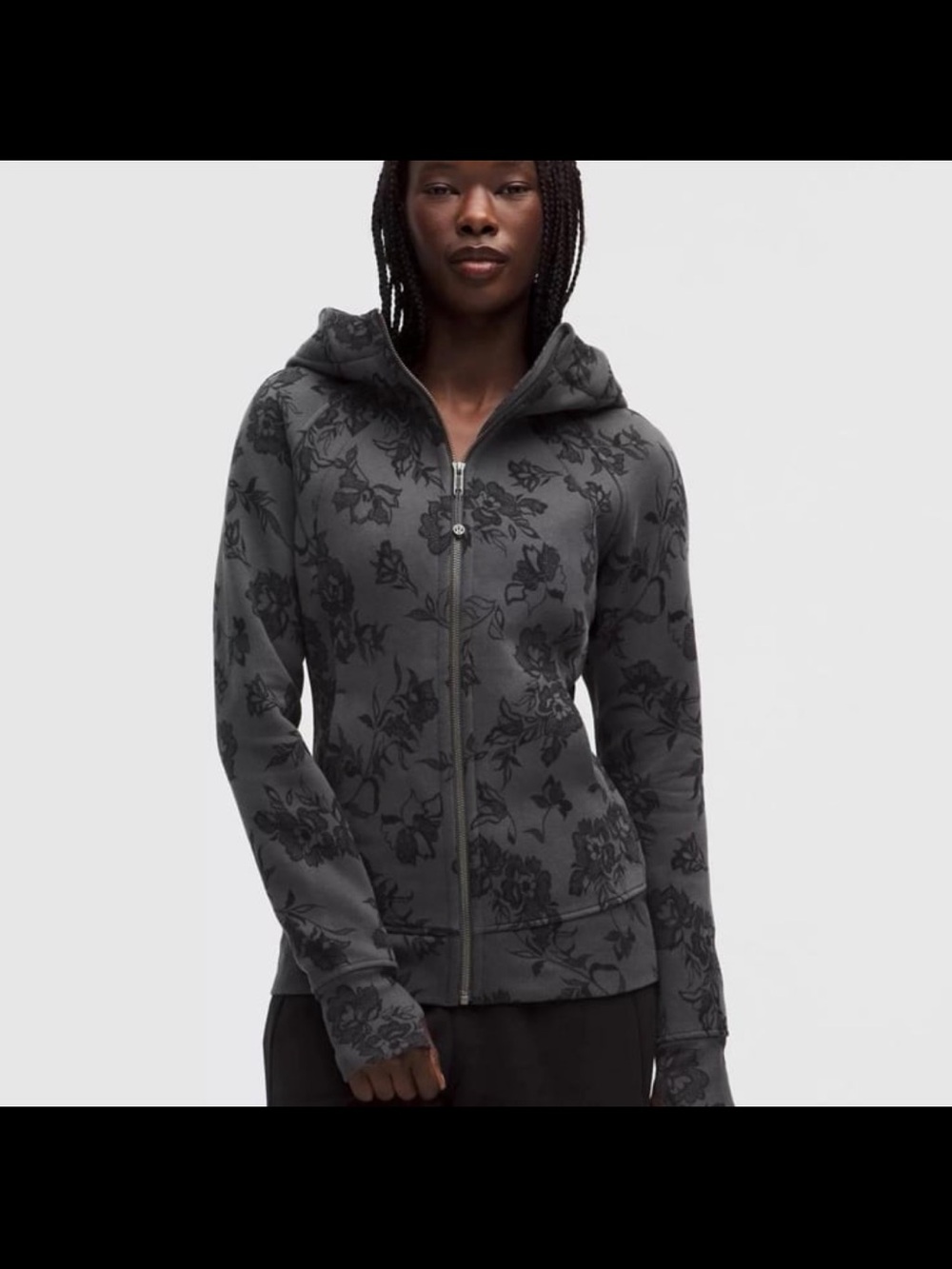 lululemon athletica Dark Gray Floral Zip-Up Hoodie